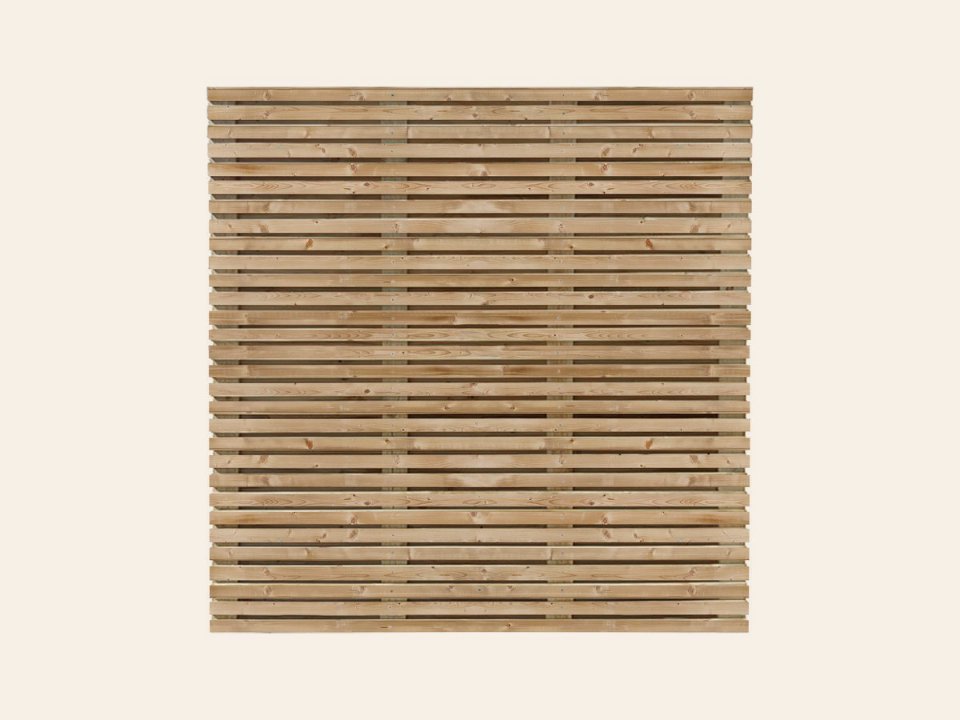 Tuinscherm Oostende, groen geïmpregneerd vuren, RVS-geschroefd, dubbelzijdig bekleed, 63-planks (59+4) 180 × 180 cm