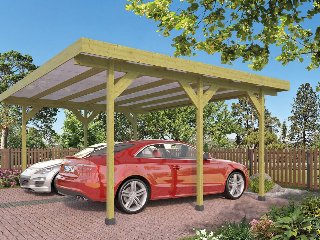 Carport Dubbel met PVC dakplaten grenen groen geïmpregneerd L500 × B600 cm