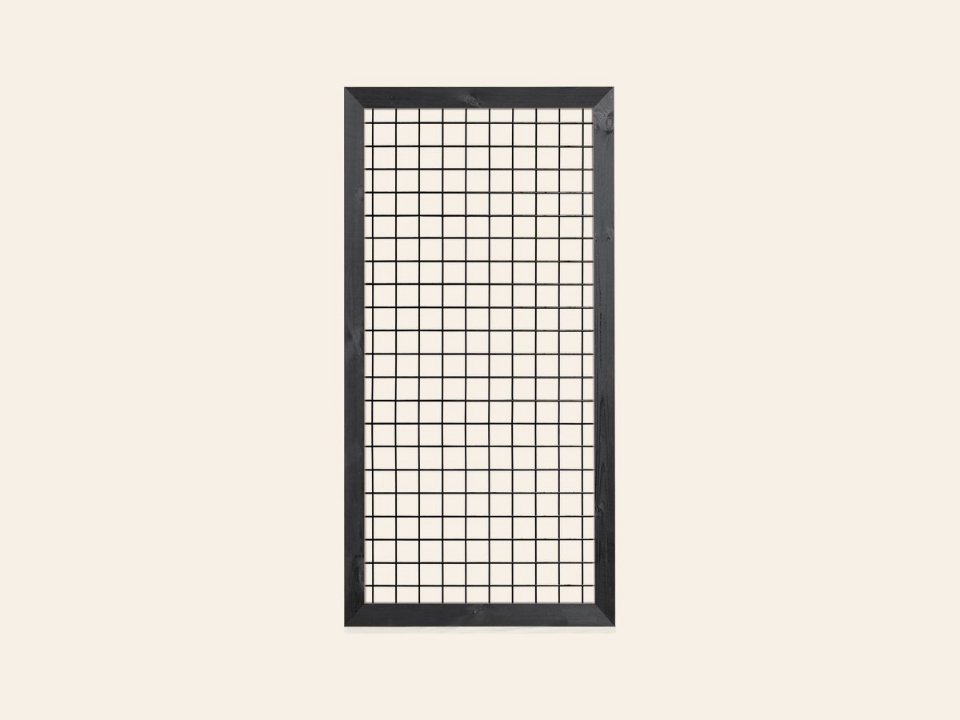 Gaaselement, zwart gespoten vuurverzinkt, maaswijdte 7,5 × 7,5 cm, met robuust kader, zwart gespoten grenen, 4,4 × 6,8 cm