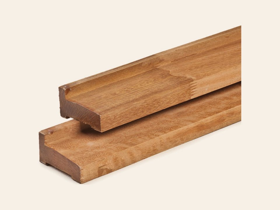 Bangkirai hardhout afwateringsbalk 4,5 × 9,0 × 300 cm, geschaafd