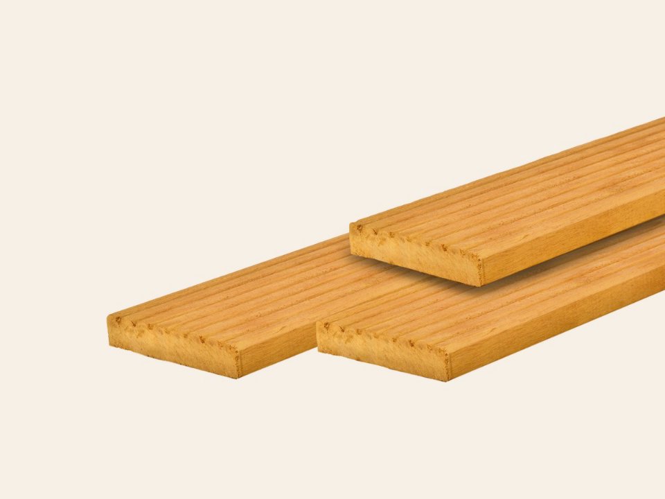 Bilinga hardhout vlonderplank geschaafd, 1 zijde 7 groeven