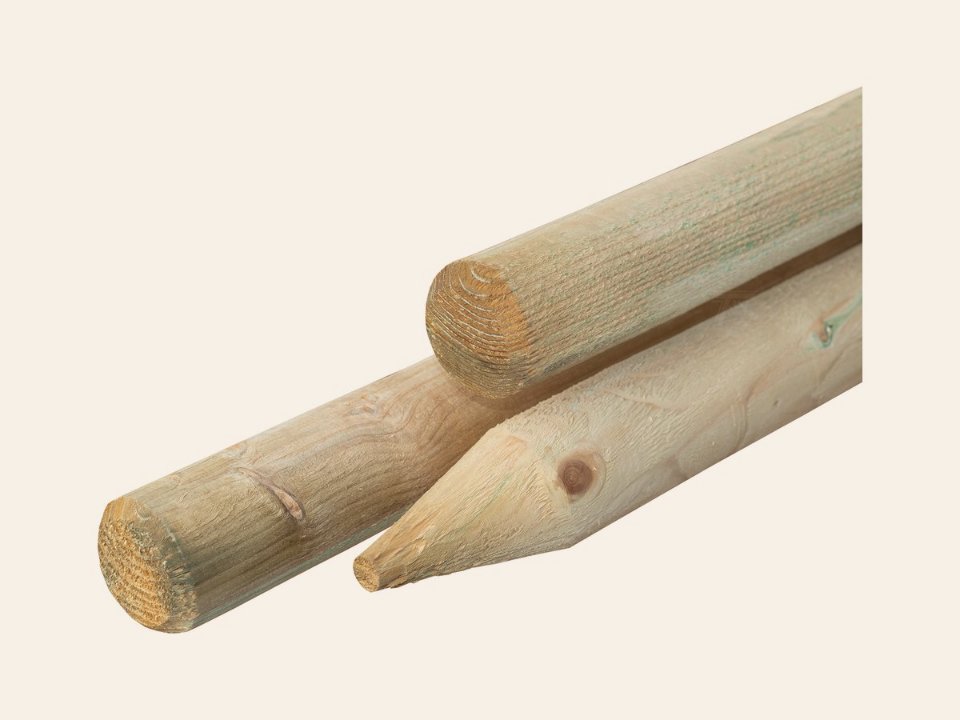 Grenen pallisade, groen geïmpregneerd, gepunt, rond gefreesd, gekruind