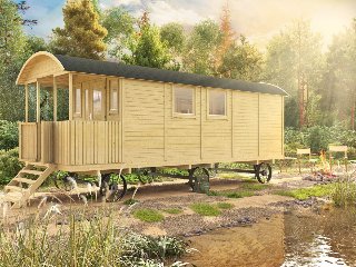 Circuswagen Kathleen, 19 mm, vuren onbehandeld, 720 × 240 cm, excl. onderstel