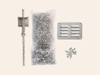 Starterset tuinhuis: spijkers, asfaltnagels, ventilatieset en stormankerset
