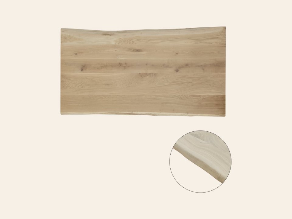 Tafelblad rustiek eiken plank 1-lange zijde boomkant, 40 mm