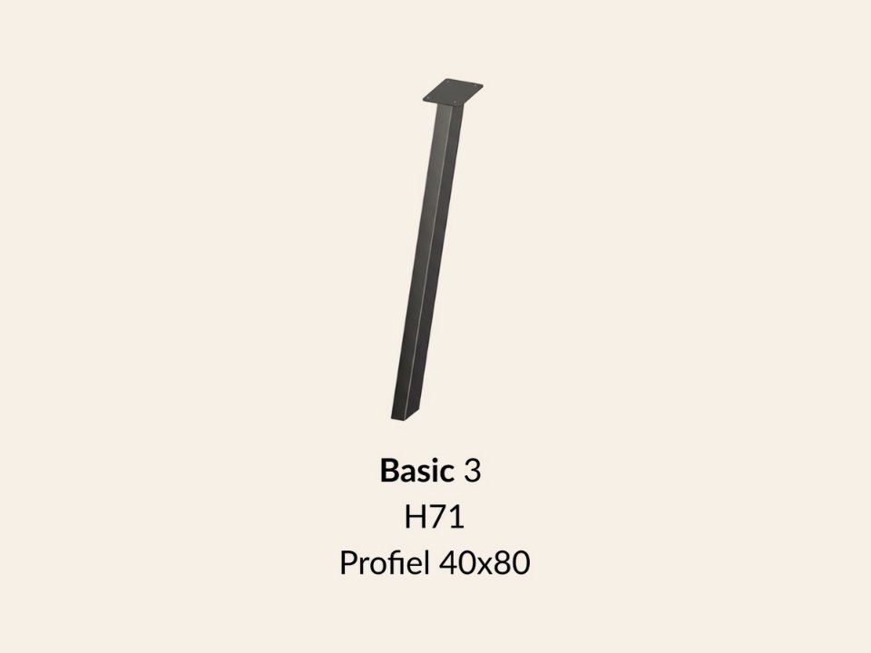 Metalen onderstel Basic 3 zwart RAL9005 - 100 × 40 cm. Profiel 40 × 80 mm set 4 stuks