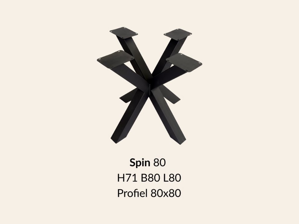Metalen onderstel Spin 80 elegant zwart RAL9005 - 80 × 80 cm. Profiel 80 × 80 mm