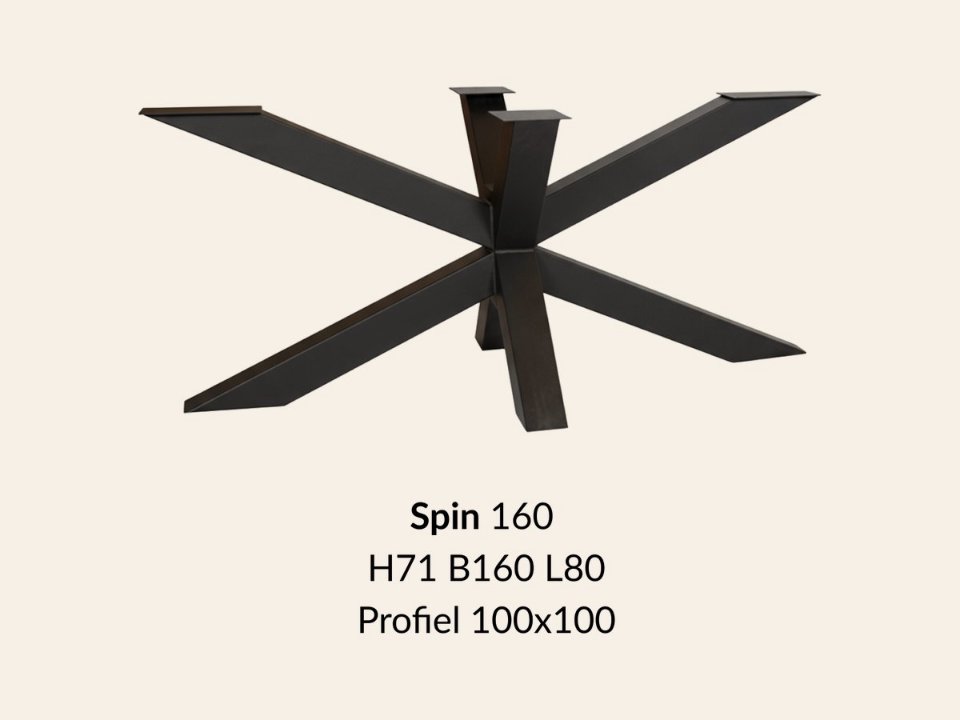 Metalen onderstel Spin 160 zwart RAL9005 - 160 × 80 cm. Profiel 100 × 100 mm