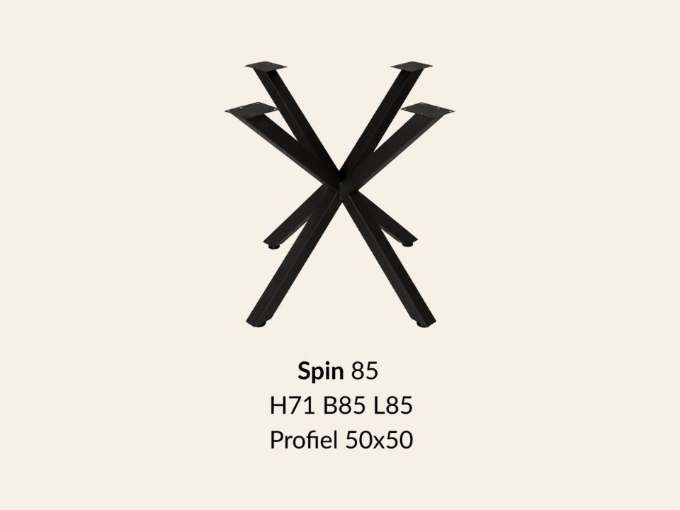 Metalen onderstel Spin 85 zwart RAL9005 - 85 × 85 cm. Profiel 50 × 50 mm