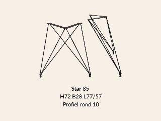 Metalen onderstel Star zwart RAL9005 - 28 × 77 cm breed. Profiel Ø10 mm set 2 stuks