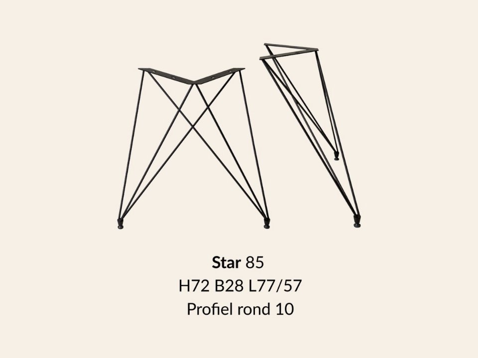 Metalen onderstel Star zwart RAL9005 - 28 × 77 cm breed. Profiel Ø10 mm set 2 stuks