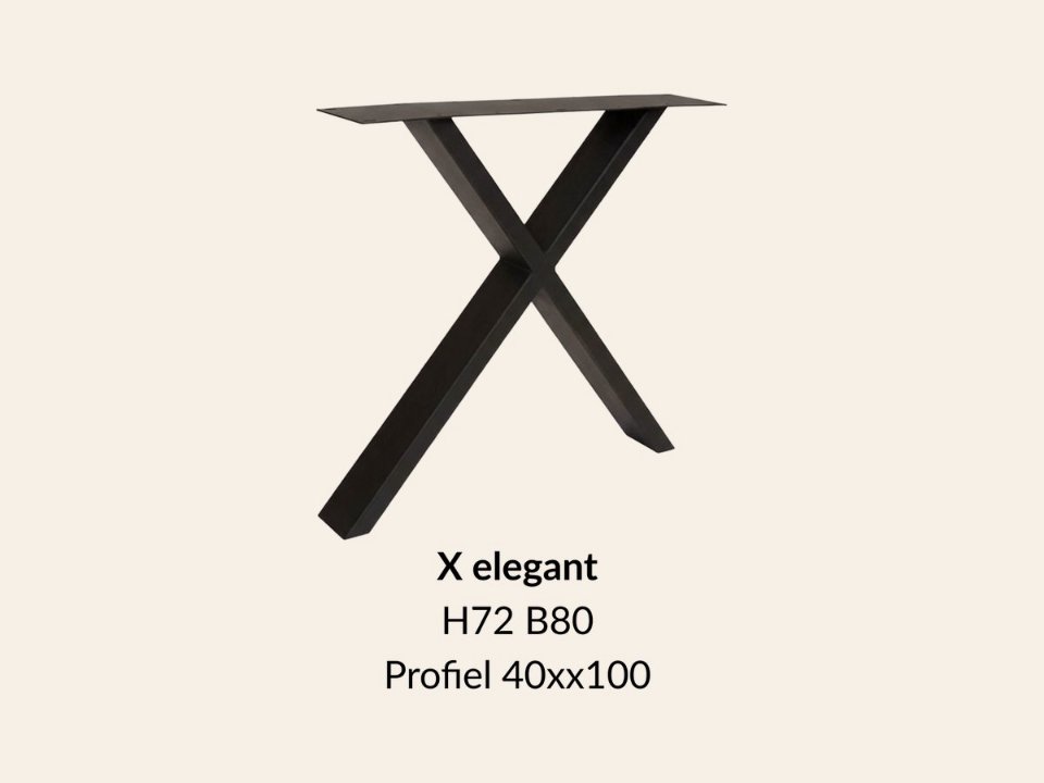 Metalen onderstel X elegant zwart RAL9005 - 80 cm breed. Profiel 40 × 100 mm
