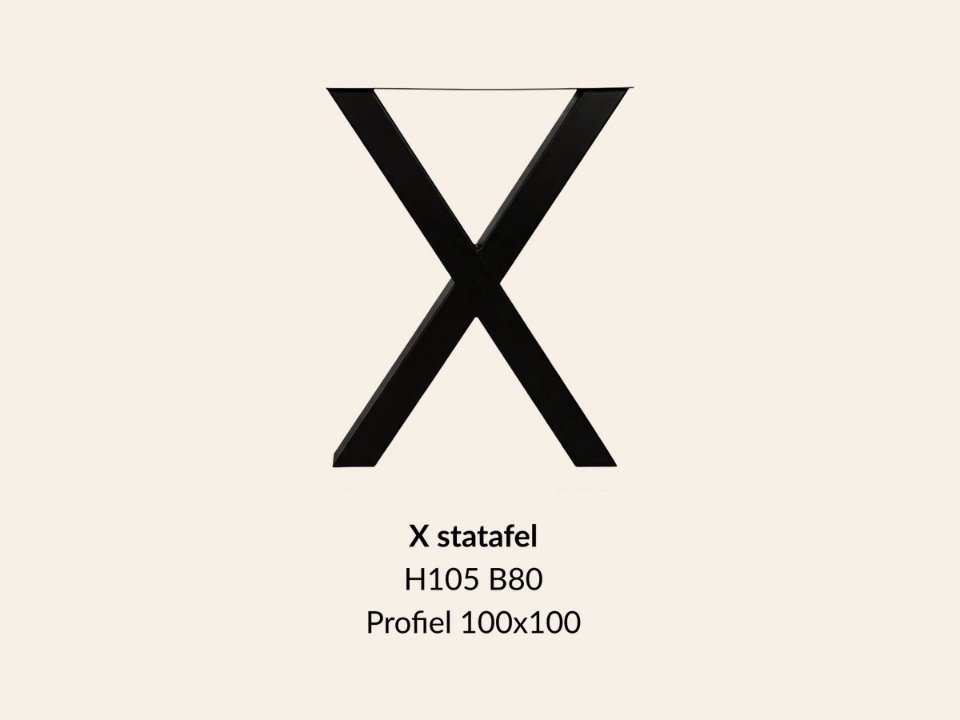 Metalen onderstel X statafel zwart RAL9005 - 105 cm hoog - 80 cm breed. Profiel 100 × 100 mm