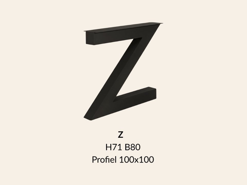 Metalen onderstel Z zwart RAL9005 - 80 cm breed. Profiel 100 × 100 mm