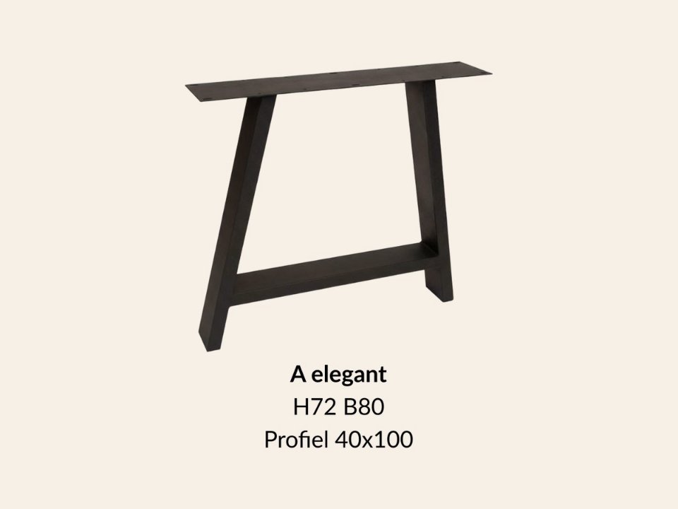 Metalen onderstel A elegant zwart RAL9005 - 80 cm breed. Profiel 40 × 100 mm